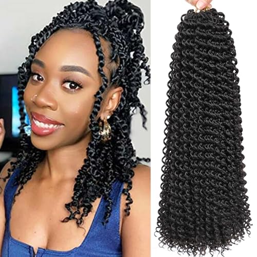 Ahrencan Passion Twist Hair-14 Inch 7 Packs Water Wave Crochet Hair,Black Curly Wrapping Hair For Women Braiding Passion Twist/Butterfly Locs/Spring Twists Crochet Braids(14 Inch, 1B#) - Image 1