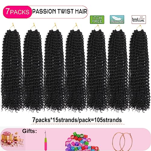 Ahrencan Passion Twist Hair-14 Inch 7 Packs Water Wave Crochet Hair,Black Curly Wrapping Hair For Women Braiding Passion Twist/Butterfly Locs/Spring Twists Crochet Braids(14 Inch, 1B#) - Image 2