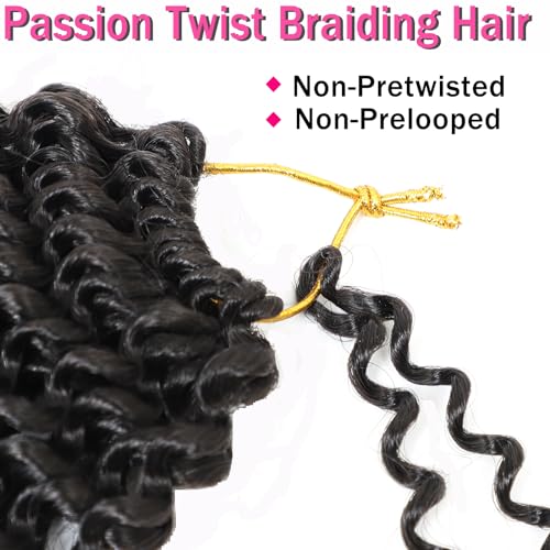 Ahrencan Passion Twist Hair-14 Inch 7 Packs Water Wave Crochet Hair,Black Curly Wrapping Hair For Women Braiding Passion Twist/Butterfly Locs/Spring Twists Crochet Braids(14 Inch, 1B#) - Image 4