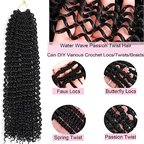 Ahrencan Passion Twist Hair-14 Inch 7 Packs Water Wave Crochet Hair,Black Curly Wrapping Hair For Women Braiding Passion Twist/Butterfly Locs/Spring Twists Crochet Braids(14 Inch, 1B#) - Image 5