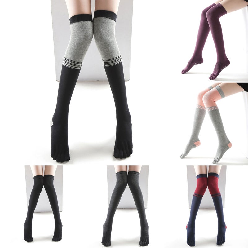Women Thigh High Toe Socks Five Finger Striped Anti-slip Leg Warmer Dance Yoga Long Boot Stockings - Image 3