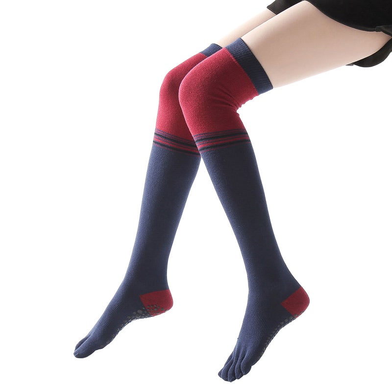 Women Thigh High Toe Socks Five Finger Striped Anti-slip Leg Warmer Dance Yoga Long Boot Stockings - Image 1