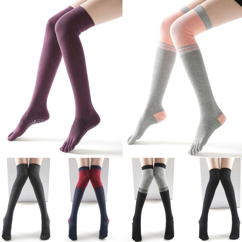 Women Thigh High Toe Socks Five Finger Striped Anti-slip Leg Warmer Dance Yoga Long Boot Stockings - Image 2