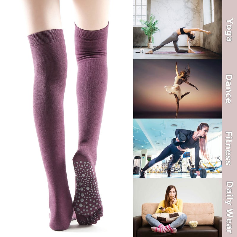 Women Thigh High Toe Socks Five Finger Striped Anti-slip Leg Warmer Dance Yoga Long Boot Stockings - Image 5