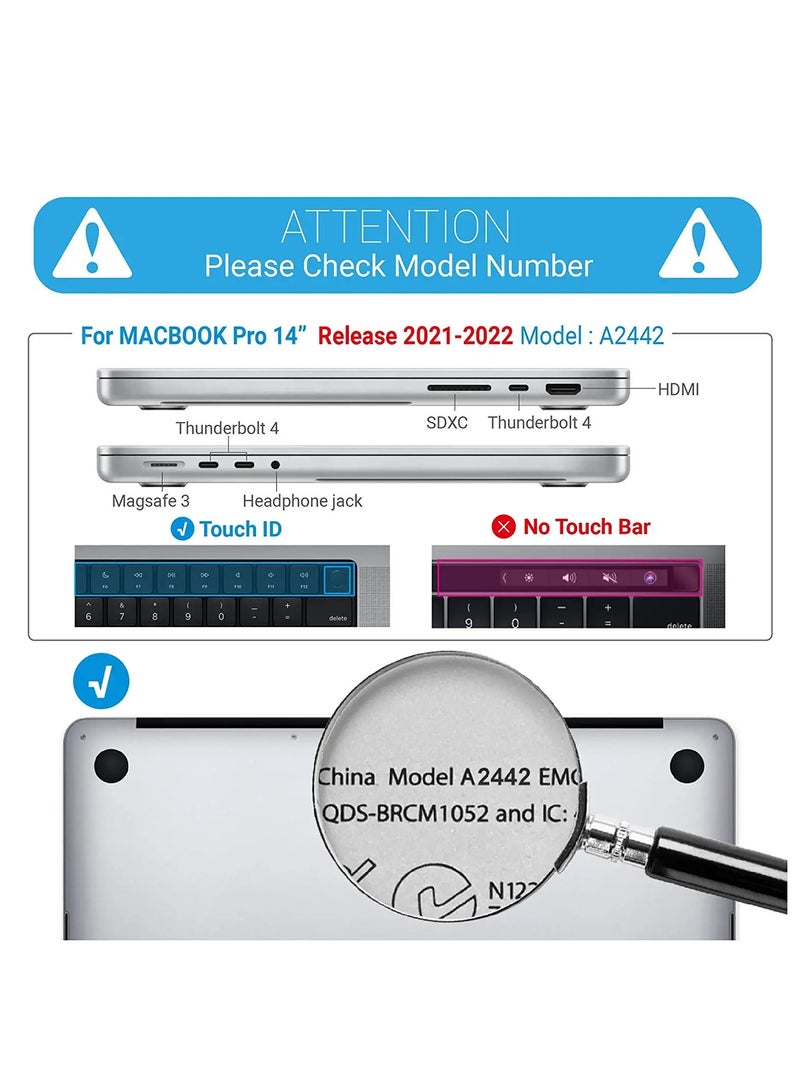 3 in 1 Bundle Hard Case Compatible with MacBook Pro 14 inch for 2024--2021 A3112 A3185 A3401 A2918 A2992 A2779 A2442 M3 M2 M1 Pro/Max&Keyboard Skin(US Layout),Matte Transparent - Image 2