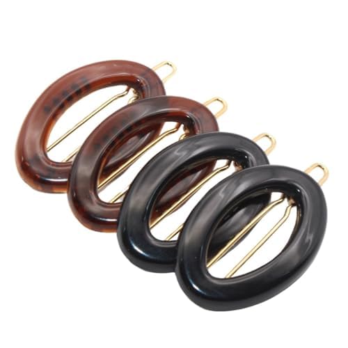 Parcelona Parcelona French Eggie Oval Shell Black Mini Celluloid Acetate Side Slide Barrette Snap on Hair Clips - 4 Pieces 