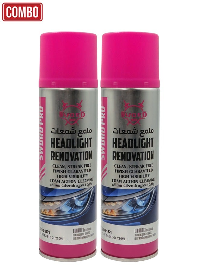 SWORD PRO 2-Piece Headlight Renovation Spray 220ml, Streak-Free Finish, High Visibility, Fast Action Cleaning for All Vehicle Headlights, SW0181 - Image 1