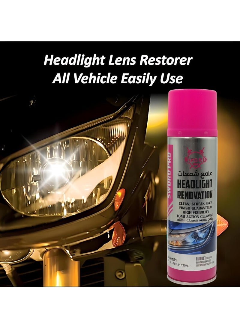 SWORD PRO 2-Piece Headlight Renovation Spray 220ml, Streak-Free Finish, High Visibility, Fast Action Cleaning for All Vehicle Headlights, SW0181 - Image 4