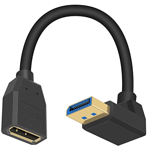 Poyiccot DisplayPort 1.4 Cable, 8K DisplayPort Extension Cable, 90 Degree Displayport 1.4 Extender Ultra HD DP to DP Extension Cable, up to 8K/60Hz, 4K/144Hz for Video/Audio, 15cm (Down Angle) - Image 1