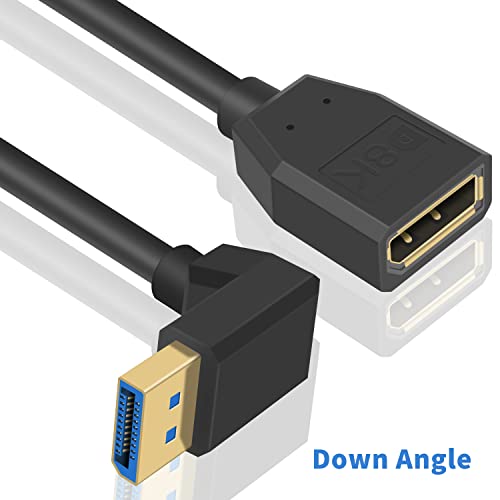 Poyiccot DisplayPort 1.4 Cable, 8K DisplayPort Extension Cable, 90 Degree Displayport 1.4 Extender Ultra HD DP to DP Extension Cable, up to 8K/60Hz, 4K/144Hz for Video/Audio, 15cm (Down Angle) - Image 2