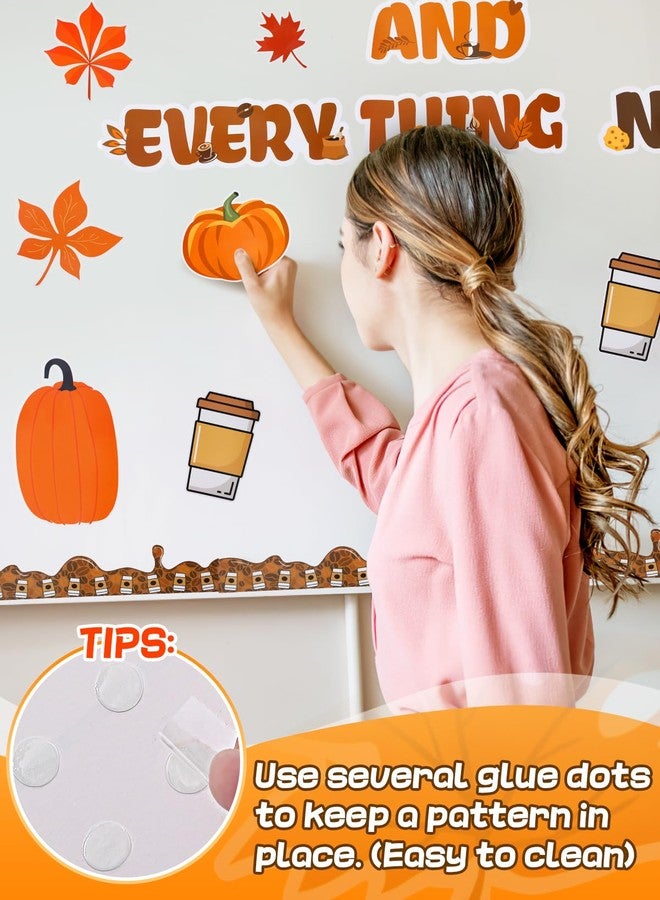 Bigmeta 71Pcs Fall Bulletin Board Decoration Set with 200 Glue Points Coffee Cup Pumpkin Maple Cutouts, Autumn Classroom Cardboard Cut-Outs for Thanksgiving Halloween School Blackboard Wall Decor - Image 3