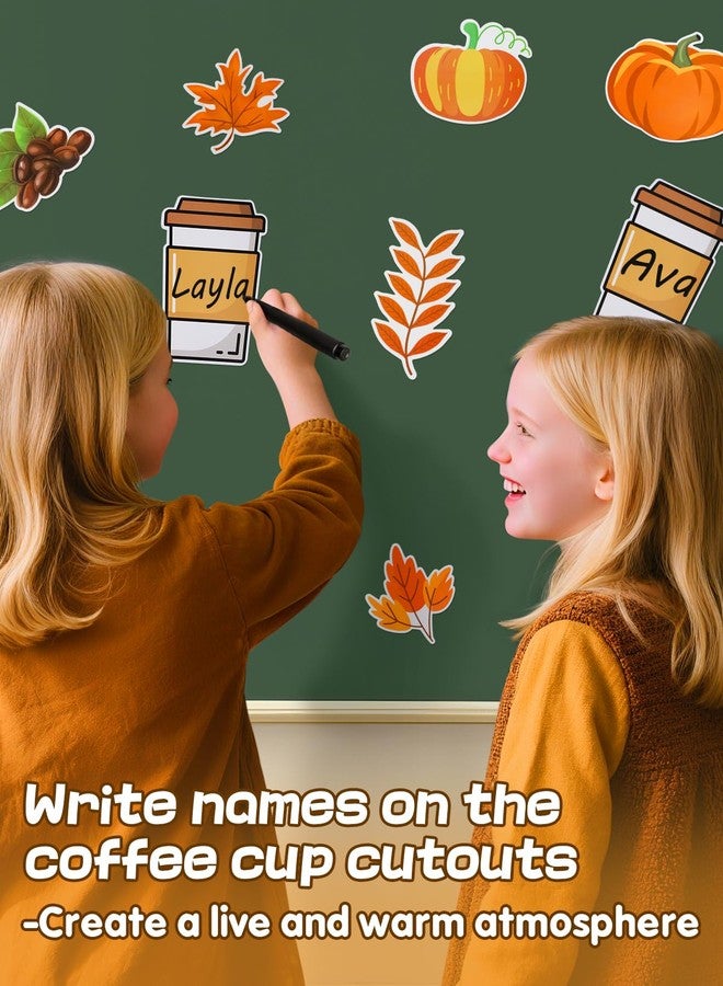 Bigmeta 71Pcs Fall Bulletin Board Decoration Set with 200 Glue Points Coffee Cup Pumpkin Maple Cutouts, Autumn Classroom Cardboard Cut-Outs for Thanksgiving Halloween School Blackboard Wall Decor - Image 2