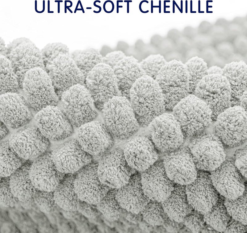 subrtex Bathroom Rugs Chenille Bath Rug Soft Short Plush Bath Mat Soft Shower Mat Water Absorbent Shower Mat Quick Dry Machine Washable(Light Gray,20" x 32") - Image 4