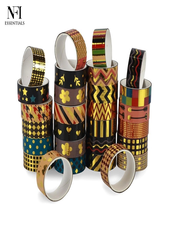 NFI essentials Design 28-Roll Set of Washi Tape for School Projects Craft Scrapbook Decoration Stationery Gifts for Students with Patterns of Colored Shining Glitter Tape - Image 3