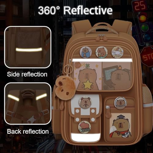 DHUENIOPE Cute Capybara Backpack with Chic Case and More Pins Ita Bag Cartoon Laptop Travel Utility Funny Going Out Casual Bag(Khaki) - Image 5