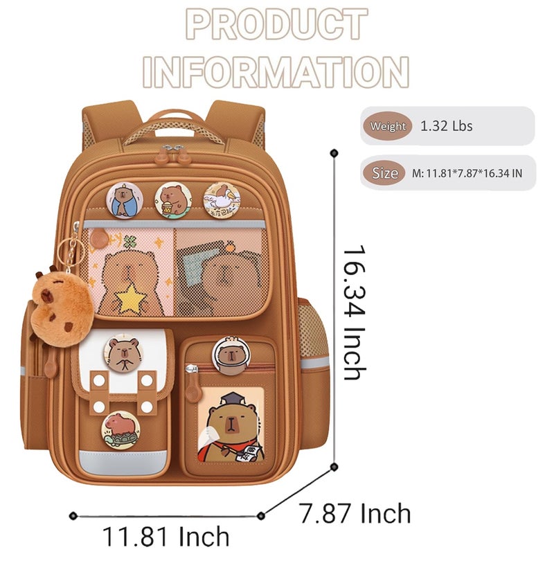 DHUENIOPE Cute Capybara Backpack with Chic Case and More Pins Ita Bag Cartoon Laptop Travel Utility Funny Going Out Casual Bag(Khaki) - Image 2