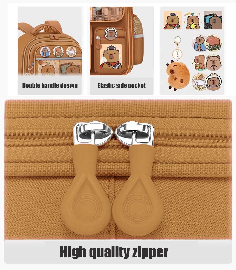 DHUENIOPE Cute Capybara Backpack with Chic Case and More Pins Ita Bag Cartoon Laptop Travel Utility Funny Going Out Casual Bag(Khaki) - Image 4