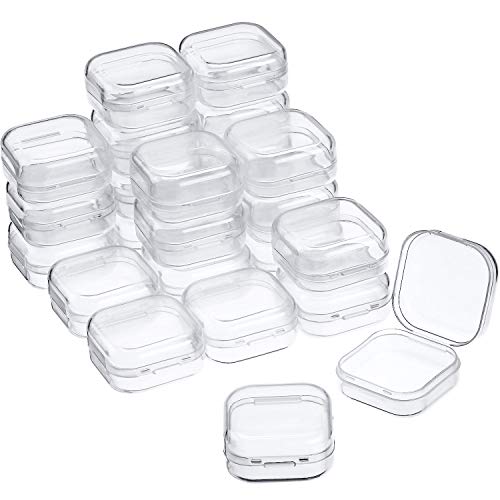 Satinior 24 Packs Small Clear Plastic Beads Storage Containers Box with Hinged Lid for Storage of Small Items, Crafts, Jewelry, Hardware(1.37 x 1.37 x 0.7 Inches) - Image 1