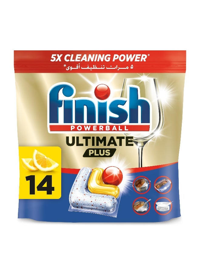 Finish Ultimate Plus Dishwasher Tablets, Lemon Scent, 3x More Cleaning Power, 14 Tabs - Image 1