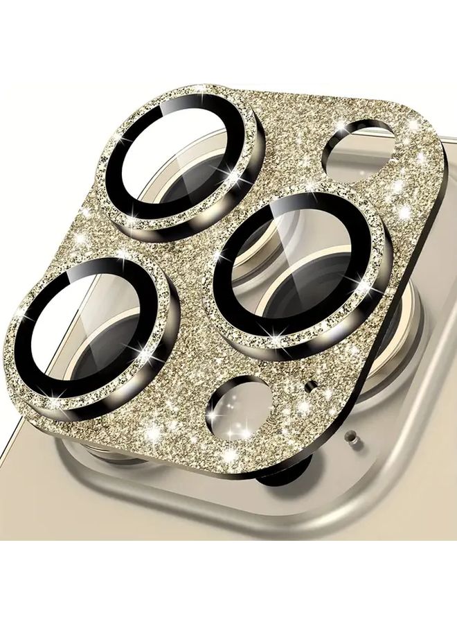 Glitter Golden 9H Tempered Glass Camera Lens Protector for iPhone 15 Plus - Image 1