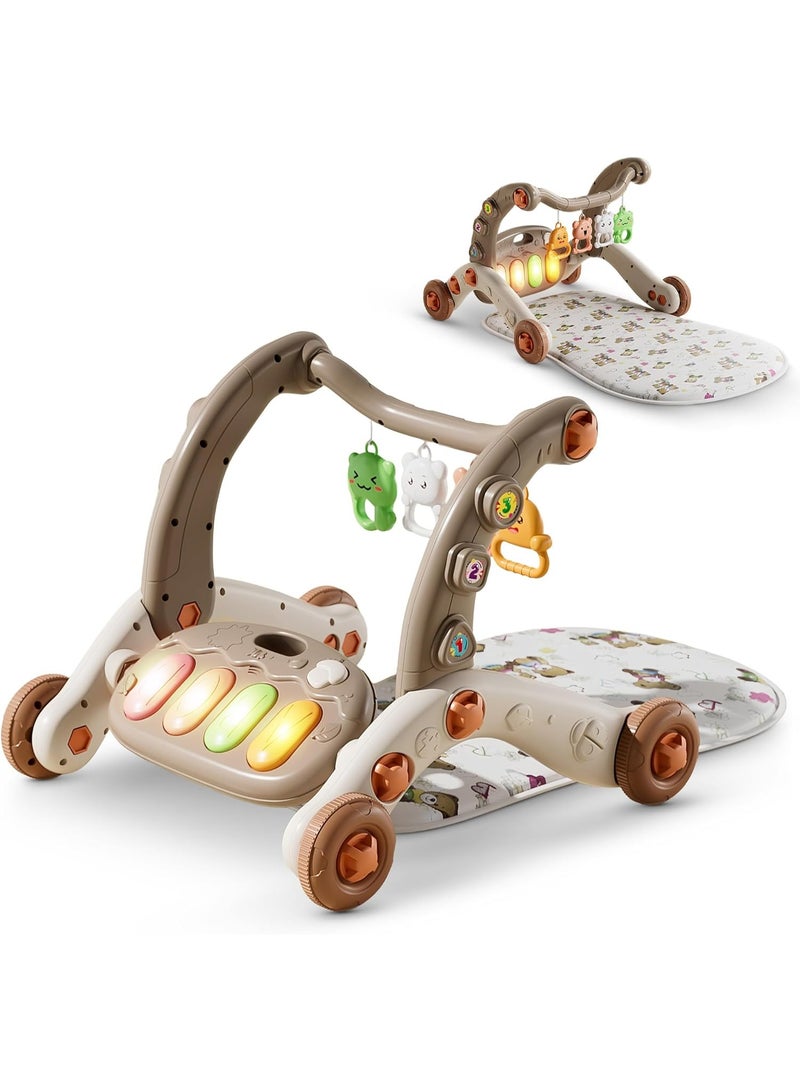 BAYBEE 3-in-1 Baby Play Gym Mat & Sit-to-Stand Learning Baby Walker with Removable Musical Piano, Lights & Toys | Activity Walker for Kids | Baby Gym for Newborn, Infant & Toddler Boy Girl 0-12 Months Coffee - Image 1