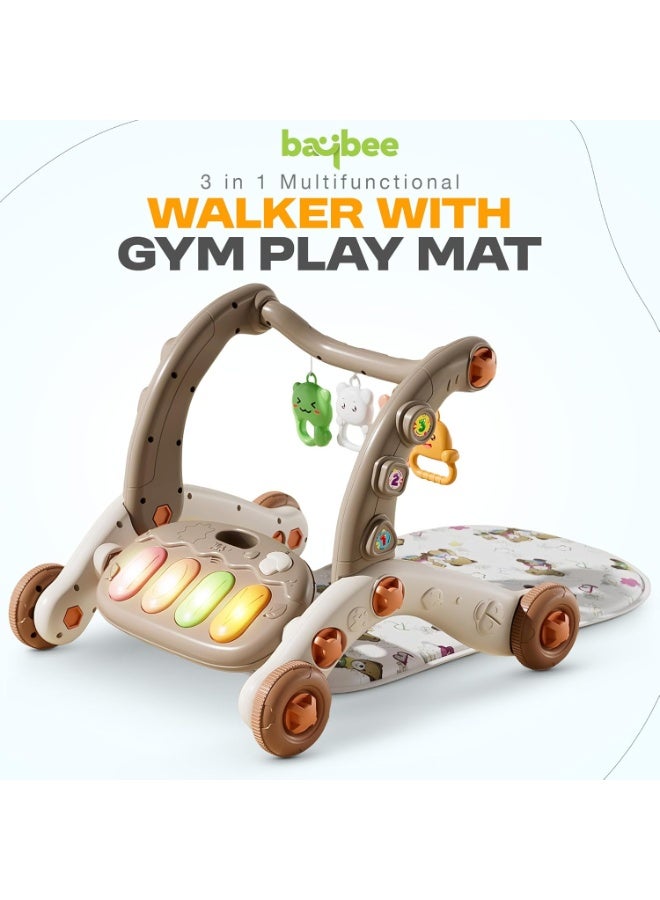 BAYBEE 3-in-1 Baby Play Gym Mat & Sit-to-Stand Learning Baby Walker with Removable Musical Piano, Lights & Toys | Activity Walker for Kids | Baby Gym for Newborn, Infant & Toddler Boy Girl 0-12 Months Coffee - Image 3