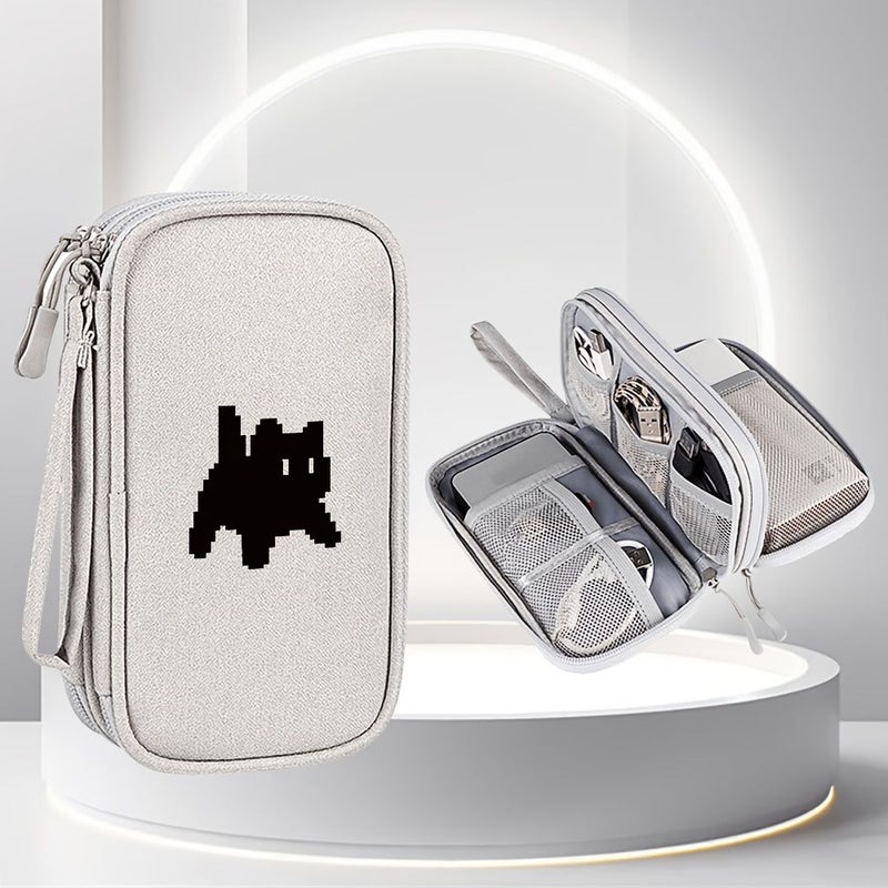 Cable Organizer Bag Light Grey Multifunctional Travel Digital Organizer Large Capacity Double Layer For Chargers Passports Business Trip - Image 1