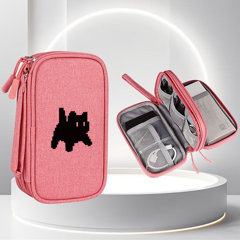 Cable Organizer Bag Light Grey Multifunctional Travel Digital Organizer Large Capacity Double Layer For Chargers Passports Business Trip - Image 5