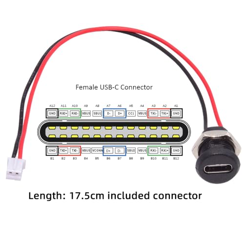 xiwai 5pcs DIY OEM Type C Female Socket to 2Pin Header Wire Extension DC 5V Power Cord Pitch20mm Panel Mount USB C Waterproof Jack 175cm - Image 3