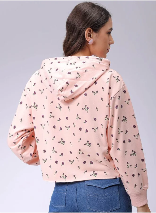 Freehand Women Relaxed Fit Ditsy Printed Hooded Sweatshirt