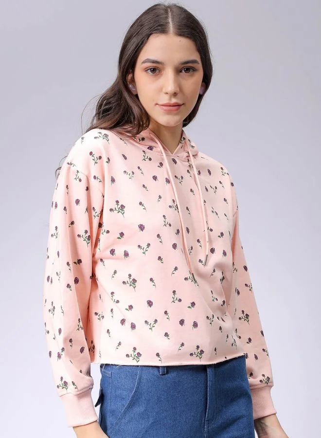 مرفوعة Women Relaxed Fit Ditsy Printed Hooded Sweatshirt