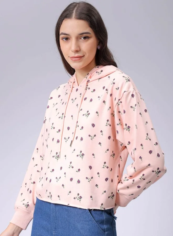 مرفوعة Women Relaxed Fit Ditsy Printed Hooded Sweatshirt