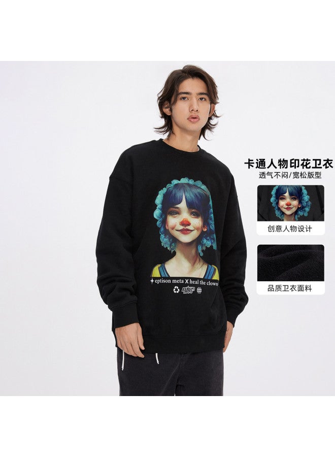 EPTISON Women's Spring Outfit Painted Print Loose Round Neck Trendy Hoodie Unisex Couple's Hoodie For Men In Spring And Autumn - Image 2