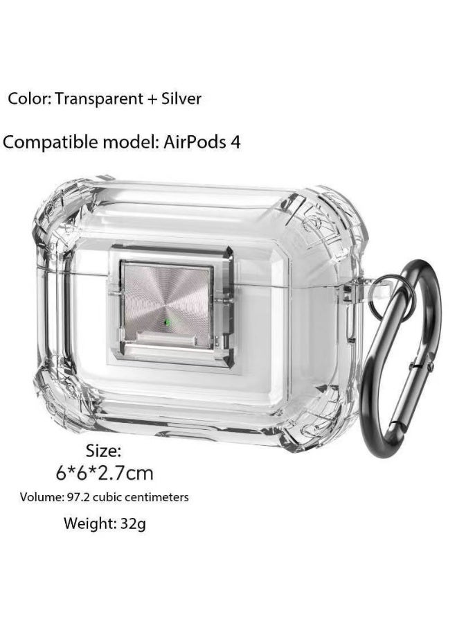 Sisily Transparent TPU Lock Earphone Charging Box Case Cover Full Protection Shell for Apple Airpods 4 with Carabiner  - Image 3