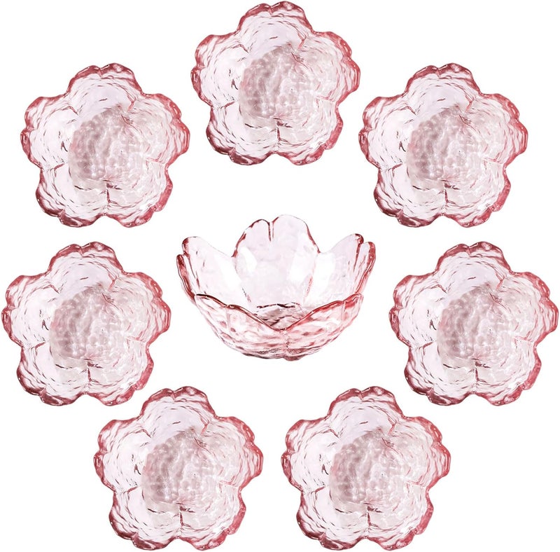 WHJY WHJY 8 pack Cute Sauce Dishes Glass Dish Set for Soy Sauce Snacks Tea Bag Mini Glass Bowls Clear Pink Cherry Blossom Soy Sauce Dishes  - Image 1
