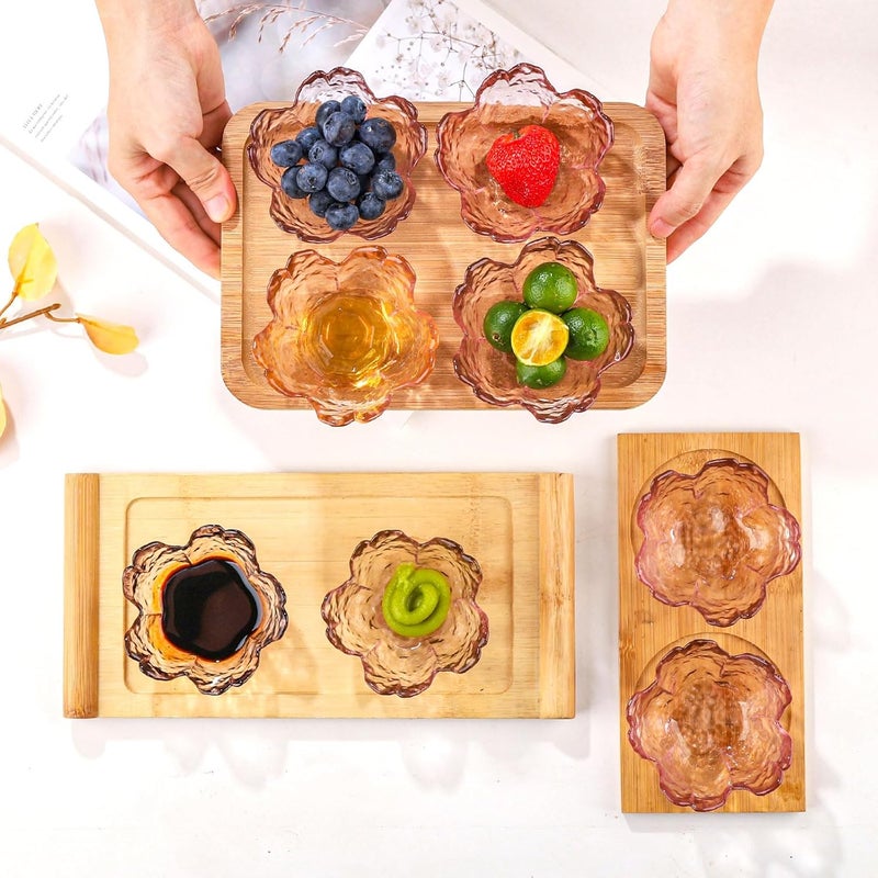WHJY WHJY 8 pack Cute Sauce Dishes Glass Dish Set for Soy Sauce Snacks Tea Bag Mini Glass Bowls Clear Pink Cherry Blossom Soy Sauce Dishes  - Image 4
