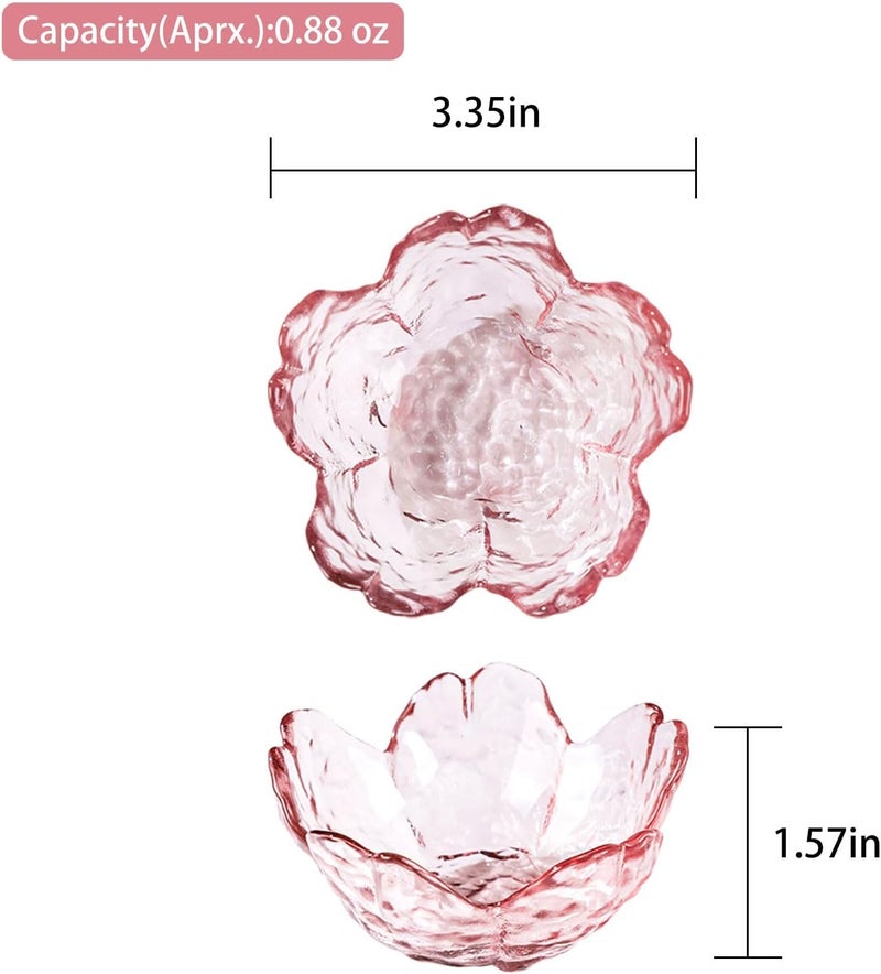 WHJY WHJY 8 pack Cute Sauce Dishes Glass Dish Set for Soy Sauce Snacks Tea Bag Mini Glass Bowls Clear Pink Cherry Blossom Soy Sauce Dishes  - Image 2