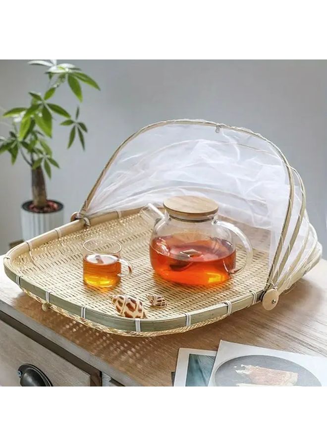 Square Bamboo Bread Basket With Mesh Cover Insect Proof For Picnic Storage - Image 3