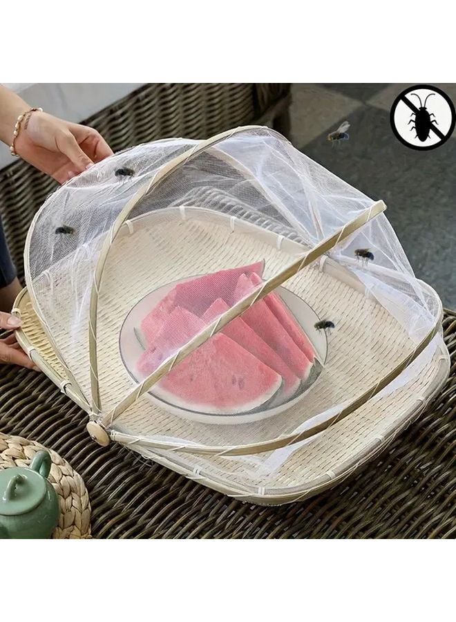 Square Bamboo Bread Basket With Mesh Cover Insect Proof For Picnic Storage - Image 4