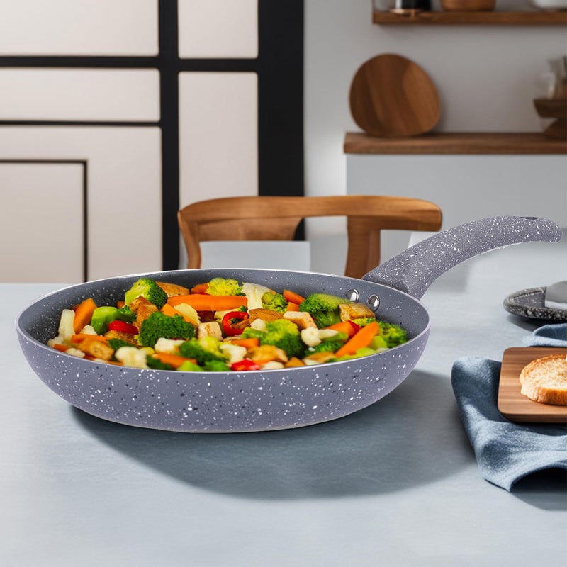 Kuber Industries Non-Stick Aluminum Frying Pan with Handle | Lightweight Induction Pan for Omelettes & Fish Cooking & Tadka | Scratch Resistent, Gas & Induction Compatible | Grey - Image 1