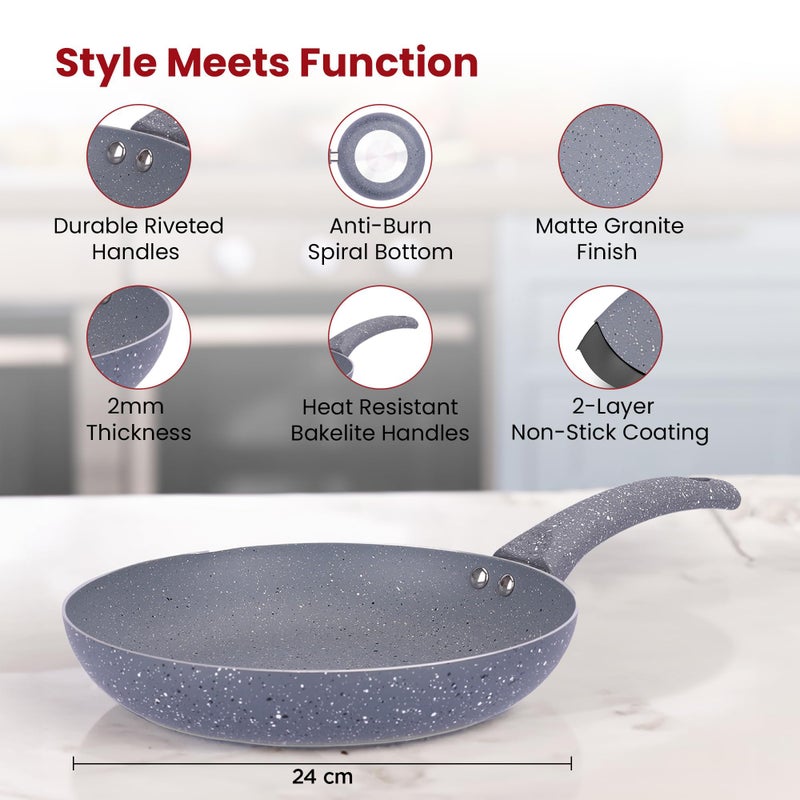 Kuber Industries Non-Stick Aluminum Frying Pan with Handle | Lightweight Induction Pan for Omelettes & Fish Cooking & Tadka | Scratch Resistent, Gas & Induction Compatible | Grey - Image 3