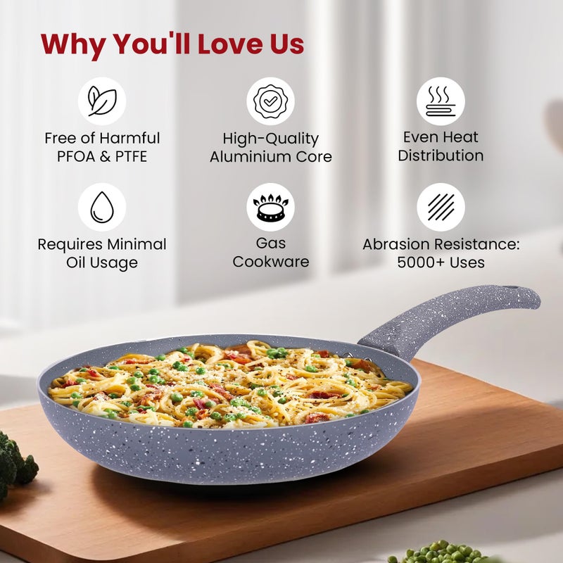 Kuber Industries Non-Stick Aluminum Frying Pan with Handle | Lightweight Induction Pan for Omelettes & Fish Cooking & Tadka | Scratch Resistent, Gas & Induction Compatible | Grey - Image 4