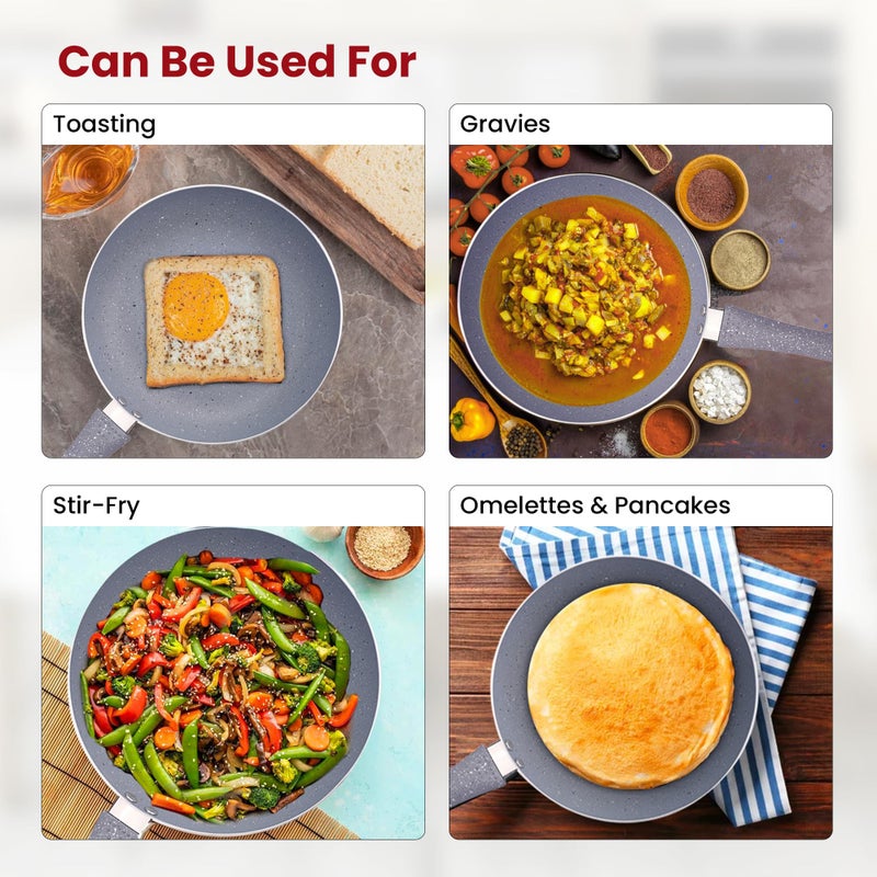 Kuber Industries Non-Stick Aluminum Frying Pan with Handle | Lightweight Induction Pan for Omelettes & Fish Cooking & Tadka | Scratch Resistent, Gas & Induction Compatible | Grey - Image 5