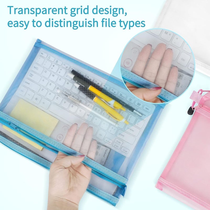 SUNNIFA Waterproof Document File Folder Set Zipper Pouch, Expanding File & Clip Folder Office, School, Travel Use | A4 Size Organizer for Papers & Certificates (A4 Double Layer Bag, Multicolor) - Image 3