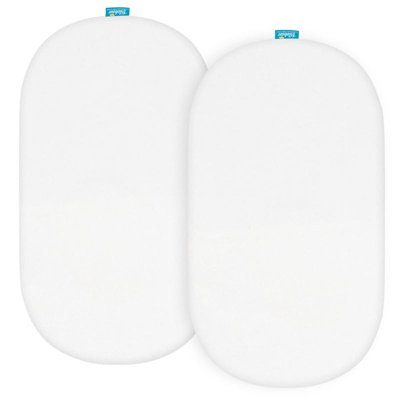 Biloban Bassinet Sheets Universal Fit for Oval, Hourglass, Rectangle Bassinet Mattress, 2 Pack 100% Cotton Sheets for Halo Bassinest Swivel, Flex, Luxe Sleeper, Unisex Bassinet Fitted Sheet for Baby, White - Image 1