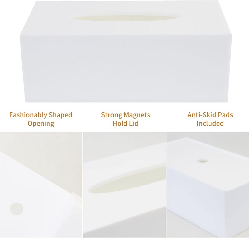 PITBVO 5mm Thicker Acrylic Tissue Box Cover, Rectangular Tissue Box Holder, Dryer Sheet Case Dispenser for Bathroom Kitchen Bedroom Office Dresser Countertop Desk - White - Image 4