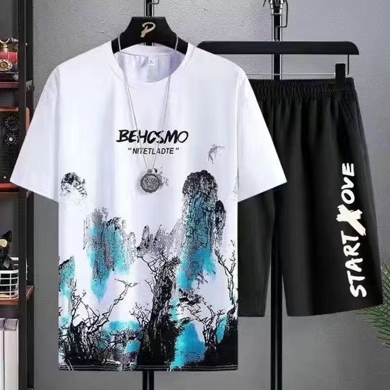 Boys Summer New Sports Suit Korean-style All-match Short-sleeve Top Straight Shorts Youth Trendy Casual Thin Blue suit  - Image 2