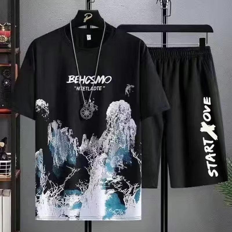 Boys Summer New Sports Suit Korean-style All-match Short-sleeve Top Straight Shorts Youth Trendy Casual Thin Blue suit  - Image 3