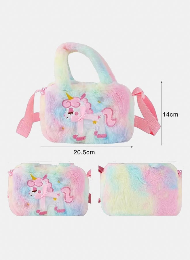 Unicorn Crossbody Bag Cute Messenger Bags Little Girls Shoulder Bag Small Cartoon Fashionable Handbags Tote Plush Tote Bag Storage Bags  - Image 4