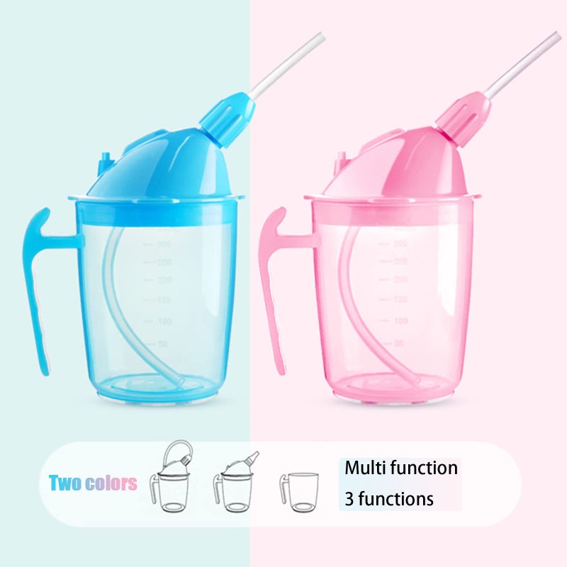 VOPHIA Drinking Beaker Cup for Disabled Adults  Convalescent No Spill Feeding Cup with Straw for Elderly Maternity Drink Water Porridge Soup 350ml (Blue) - Image 2